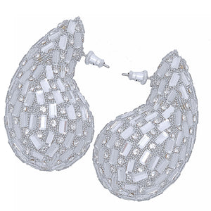 Studs Silver Embellished Teardrop Earrings