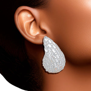 Studs Silver Embellished Teardrop Earrings