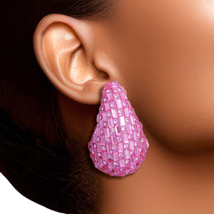 Studs Pink Embellished Teardrop Earrings