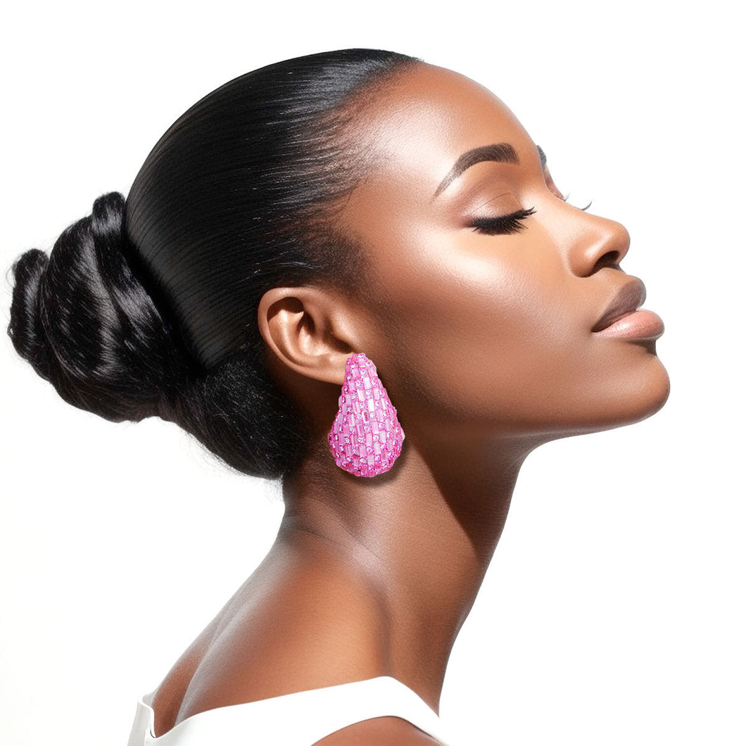 Studs Pink Embellished Teardrop Earrings