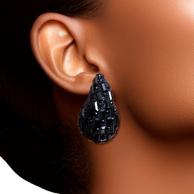 Studs Black Embellished Small Teardrop Earrings