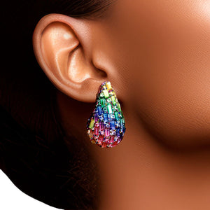 Studs Rainbow Embellished Small Teardrop Earrings