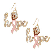 Load image into Gallery viewer, Breast Cancer Fish Hook Gold Hope Glam Earrings
