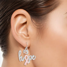 Load image into Gallery viewer, Breast Cancer Fish Hook Silver Hope Glam Earrings
