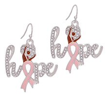 Load image into Gallery viewer, Breast Cancer Fish Hook Silver Hope Glam Earrings
