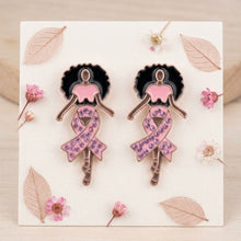 Load image into Gallery viewer, Gold Light Pink Afro Woman Breast Cancer Studs
