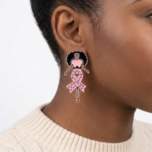 Load image into Gallery viewer, Gold Light Pink Afro Woman Breast Cancer Studs
