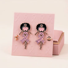 Load image into Gallery viewer, Gold Light Pink Afro Woman Breast Cancer Studs

