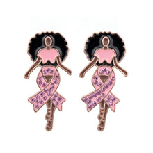 Load image into Gallery viewer, Gold Light Pink Afro Woman Breast Cancer Studs
