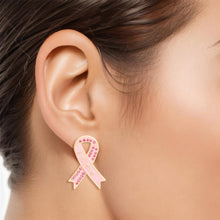 Load image into Gallery viewer, Studs Gold Light Pink Ribbon Believe Earrings
