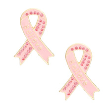 Load image into Gallery viewer, Studs Gold Light Pink Ribbon Believe Earrings
