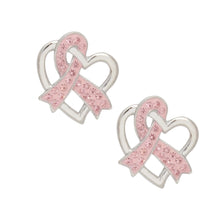 Load image into Gallery viewer, Breast Cancer Silver Light Pink Ribbon Loop Studs
