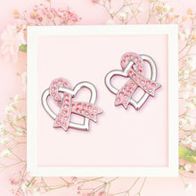 Load image into Gallery viewer, Breast Cancer Silver Light Pink Ribbon Loop Studs
