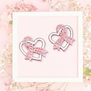 Breast Cancer Silver Light Pink Ribbon Loop Studs
