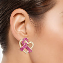 Load image into Gallery viewer, Breast Cancer Gold Pink Ribbon Loop Stud Earrings
