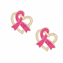 Load image into Gallery viewer, Breast Cancer Gold Pink Ribbon Loop Stud Earrings
