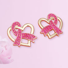 Load image into Gallery viewer, Breast Cancer Gold Pink Ribbon Loop Stud Earrings
