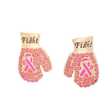 Load image into Gallery viewer, Studs Gold Pink Ribbon Fight Gloves Earrings
