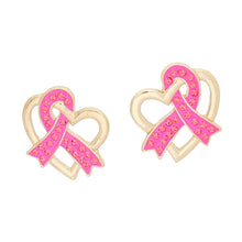 Load image into Gallery viewer, Studs Gold Pink Ribbon Looped Heart Earrings
