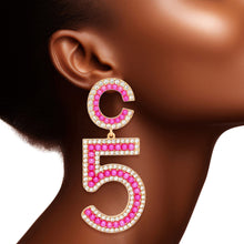 Load image into Gallery viewer, Drop Gold Pave Fuchsia Pearl C5 Earrings Women
