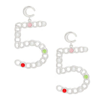 Load image into Gallery viewer, Drop Silver C No 5 Chain Detailed Earrings Women
