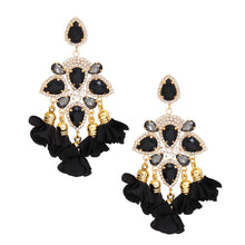 Load image into Gallery viewer, Dangle Black Crystal Petal Tassel Earrings Women
