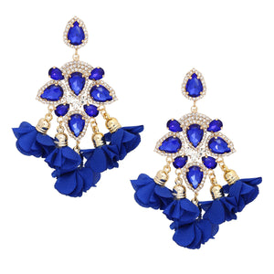 Dangle Royal Blue Crystal Petal Tassel Earrings