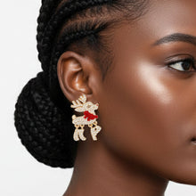 Load image into Gallery viewer, Dangle Adorable Reindeer Glam Xmas Gold Earrings
