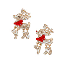 Load image into Gallery viewer, Dangle Adorable Reindeer Glam Xmas Gold Earrings
