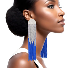 Load image into Gallery viewer, Tassel Royal Blue Long Fringe Glam Earrings Women
