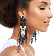 Load image into Gallery viewer, Tassel Black Feather Glass Earrings for Women
