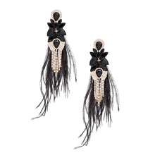 Load image into Gallery viewer, Tassel Black Feather Glass Earrings for Women

