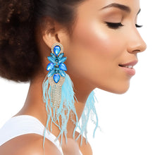 Load image into Gallery viewer, Tassel Blue Feather Glass Earrings for Women
