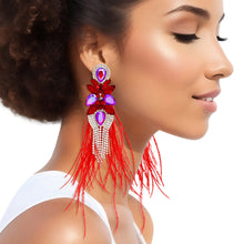 Load image into Gallery viewer, Tassel Red Feather Glass Earrings for Women
