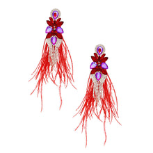 Load image into Gallery viewer, Tassel Red Feather Glass Earrings for Women
