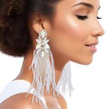 Load image into Gallery viewer, Tassel White Feather Glass Earrings for Women

