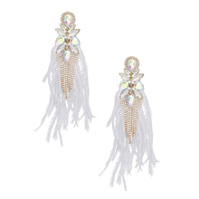Load image into Gallery viewer, Tassel White Feather Glass Earrings for Women
