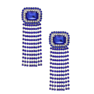 Fringe Royal Blue Radiant Cut Crystal Earrings