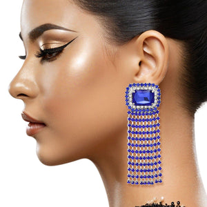 Fringe Royal Blue Radiant Cut Crystal Earrings