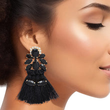 Load image into Gallery viewer, Tassel Black Crystal Medium Earrings for Women
