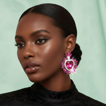 Load image into Gallery viewer, Stud Fuchsia Pink Crystal and Glass Heart Earrings
