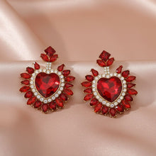 Load image into Gallery viewer, Stud Red Crystal and Glass Heart Earrings
