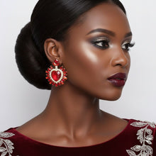 Load image into Gallery viewer, Stud Red Crystal and Glass Heart Earrings

