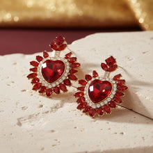 Load image into Gallery viewer, Stud Red Crystal and Glass Heart Earrings
