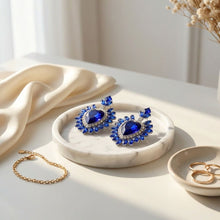 Load image into Gallery viewer, Stud Royal Blue Crystal and Glass Heart Earrings
