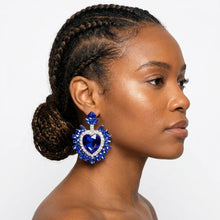 Load image into Gallery viewer, Stud Royal Blue Crystal and Glass Heart Earrings
