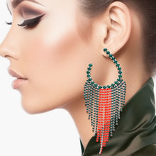 Load image into Gallery viewer, Fringe Red and Green Long Horseshoe Earrings Women
