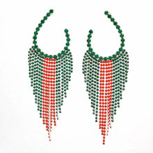 Load image into Gallery viewer, Fringe Red and Green Long Horseshoe Earrings Women
