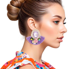 Load image into Gallery viewer, Studs Lavender Crystal Fan Tassel Floral Earrings
