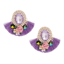 Load image into Gallery viewer, Studs Lavender Crystal Fan Tassel Floral Earrings
